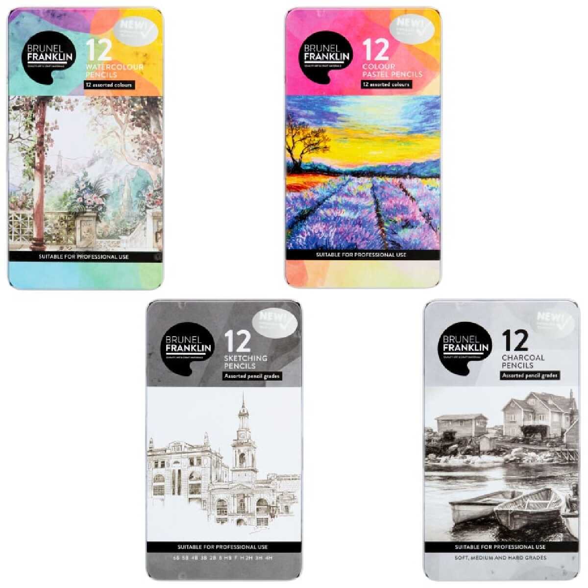 Brunel Franklin Drawing Pencils 12pc Assorted Sketching, Watercolor, Charcoal, Pastel